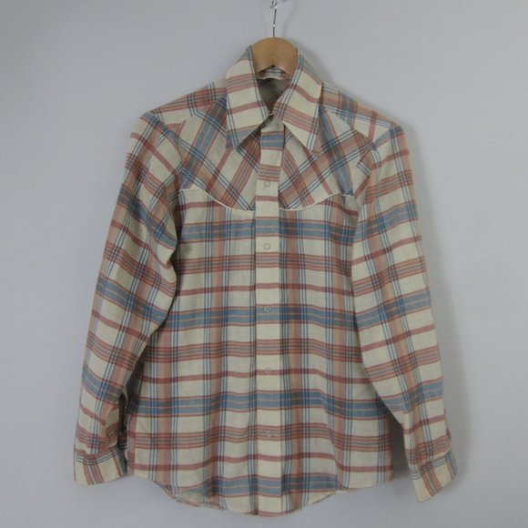 VTG 1960s Rob Roy Shirt Boys L Mens XS Multicolor Plaid Front Snap Western Shirt - Picture 5 of 7